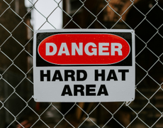 construction site sign: danger, hard hat area