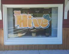 vinyl lettering with the text the hive